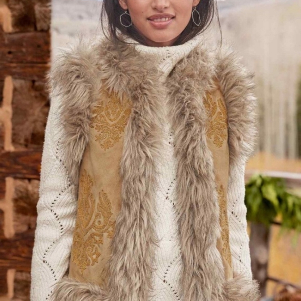 Sundance Leather Lotus Blossom Vest Faux Fur Lined